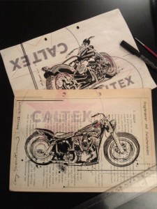 vintage motorcycle drawing